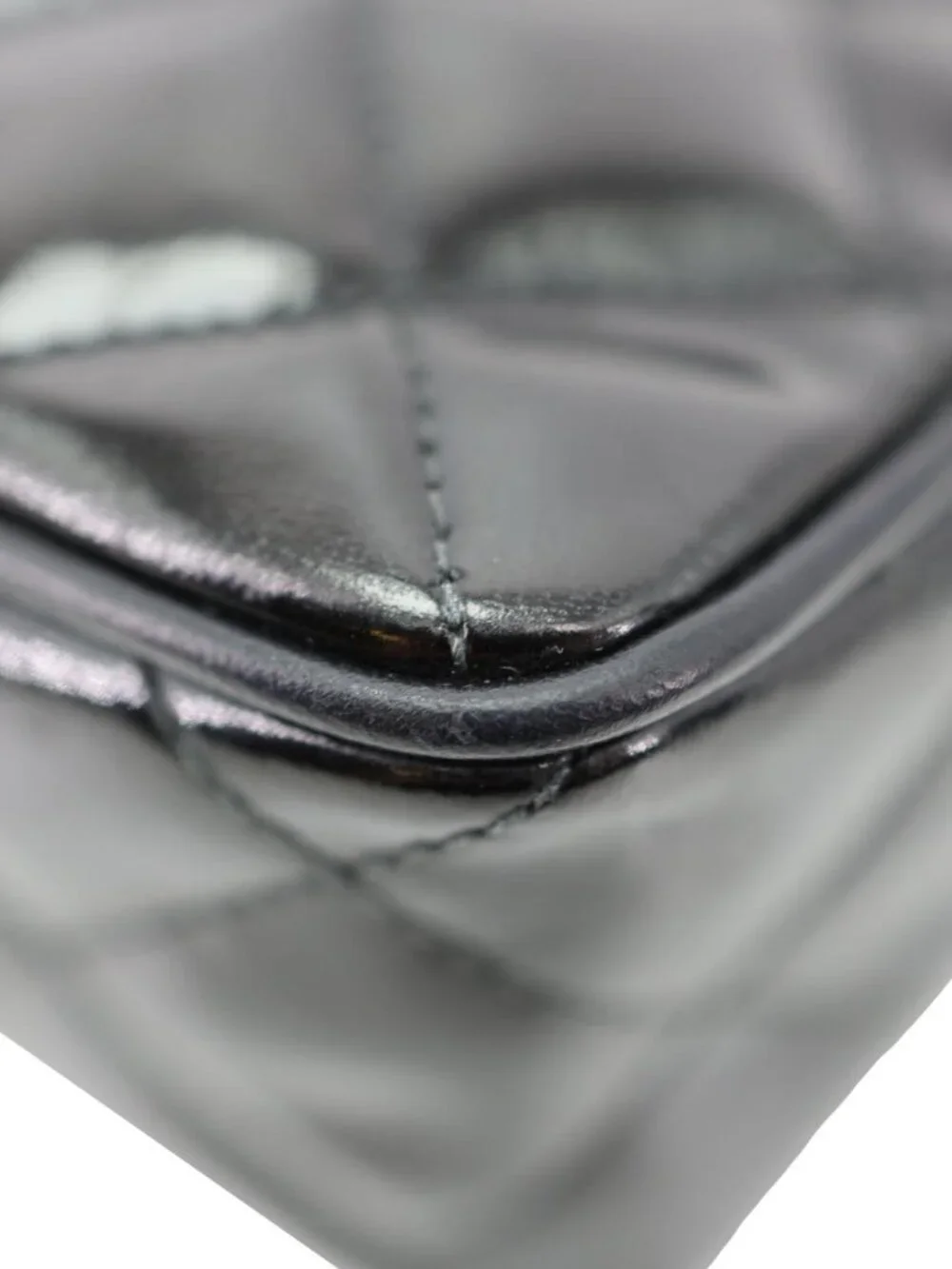 Chanel Vintage Quilted Patent Leather Camera Case Crossbody Bag Black
